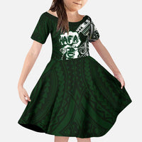 Hafa Adai Guam Discovery Day Family Matching Off Shoulder Short Dress and Hawaiian Shirt Chamorro Latte Stone Hand Green Version