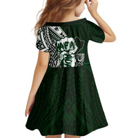 Hafa Adai Guam Discovery Day Family Matching Off Shoulder Short Dress and Hawaiian Shirt Chamorro Latte Stone Hand Green Version