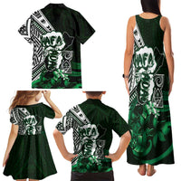 Hafa Adai Guam Discovery Day Family Matching Tank Maxi Dress and Hawaiian Shirt Chamorro Latte Stone Hand Green Version