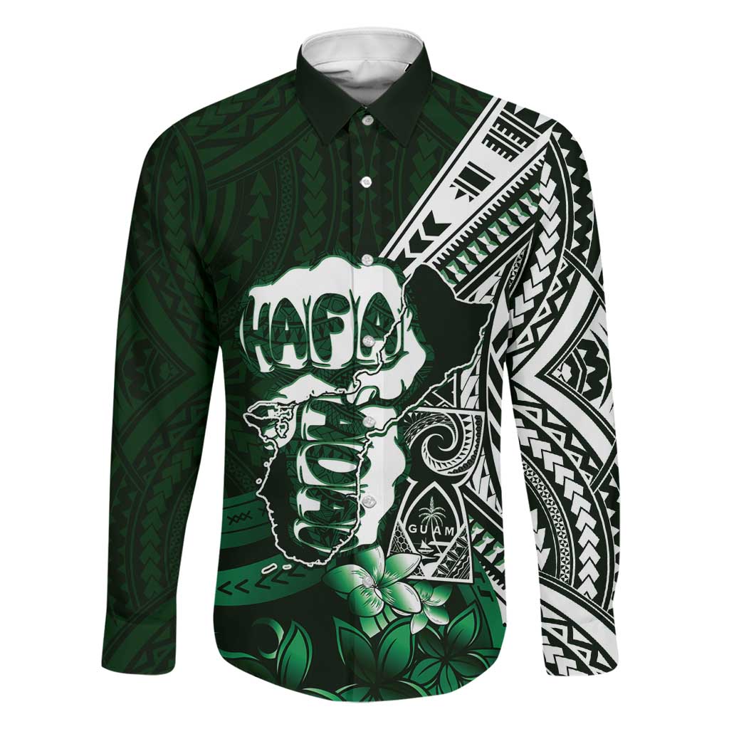 Hafa Adai Guam Discovery Day Family Matching Tank Maxi Dress and Hawaiian Shirt Chamorro Latte Stone Hand Green Version