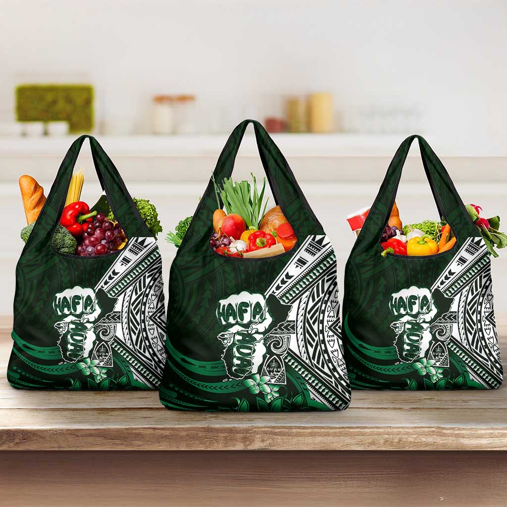 Hafa Adai Guam Discovery Day Grocery Bag Chamorro Latte Stone Hand Green Version LT14 3-pack One Size Green - Polynesian Pride