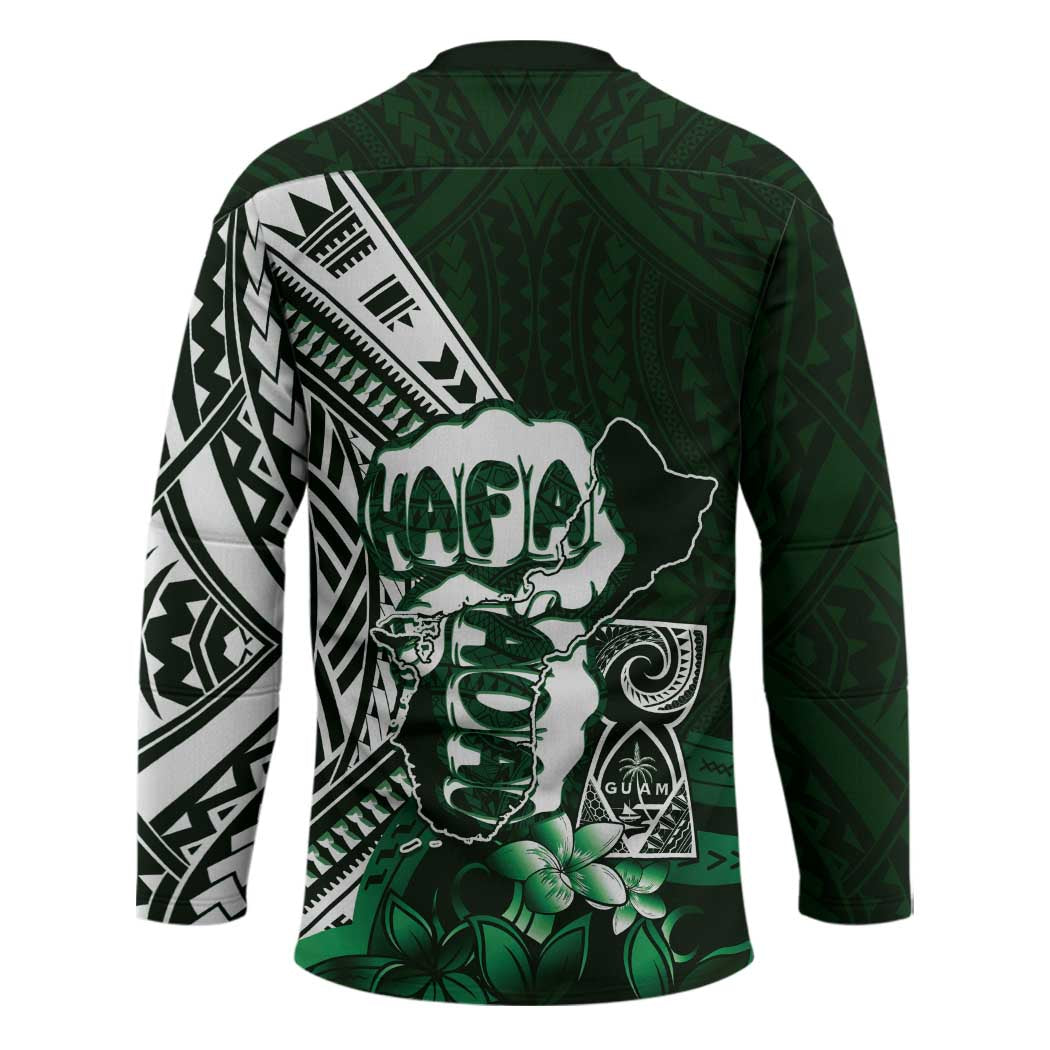 Hafa Adai Guam Discovery Day Hockey Jersey Chamorro Latte Stone Hand Green Version LT14 - Polynesian Pride