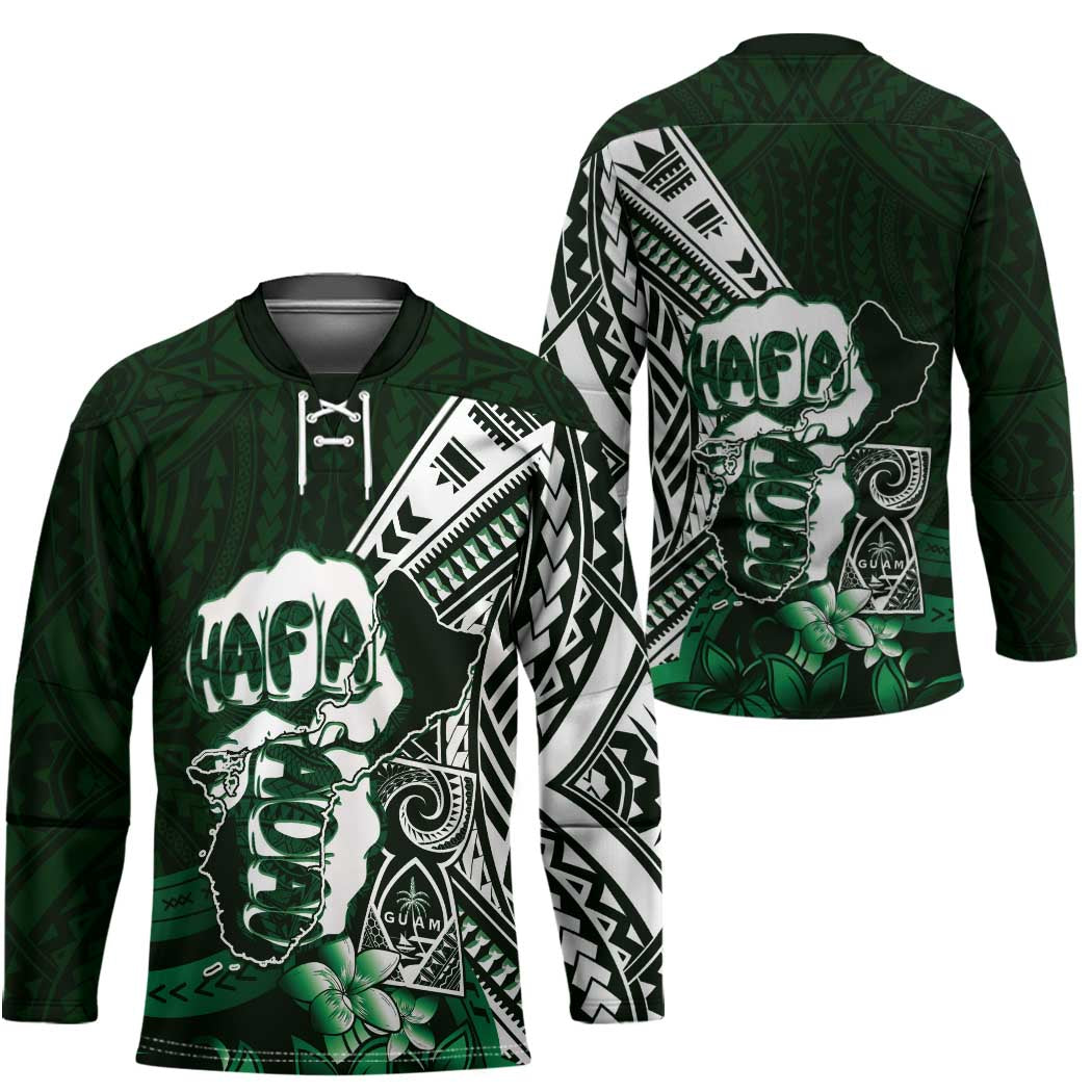 Hafa Adai Guam Discovery Day Hockey Jersey Chamorro Latte Stone Hand Green Version LT14 - Polynesian Pride
