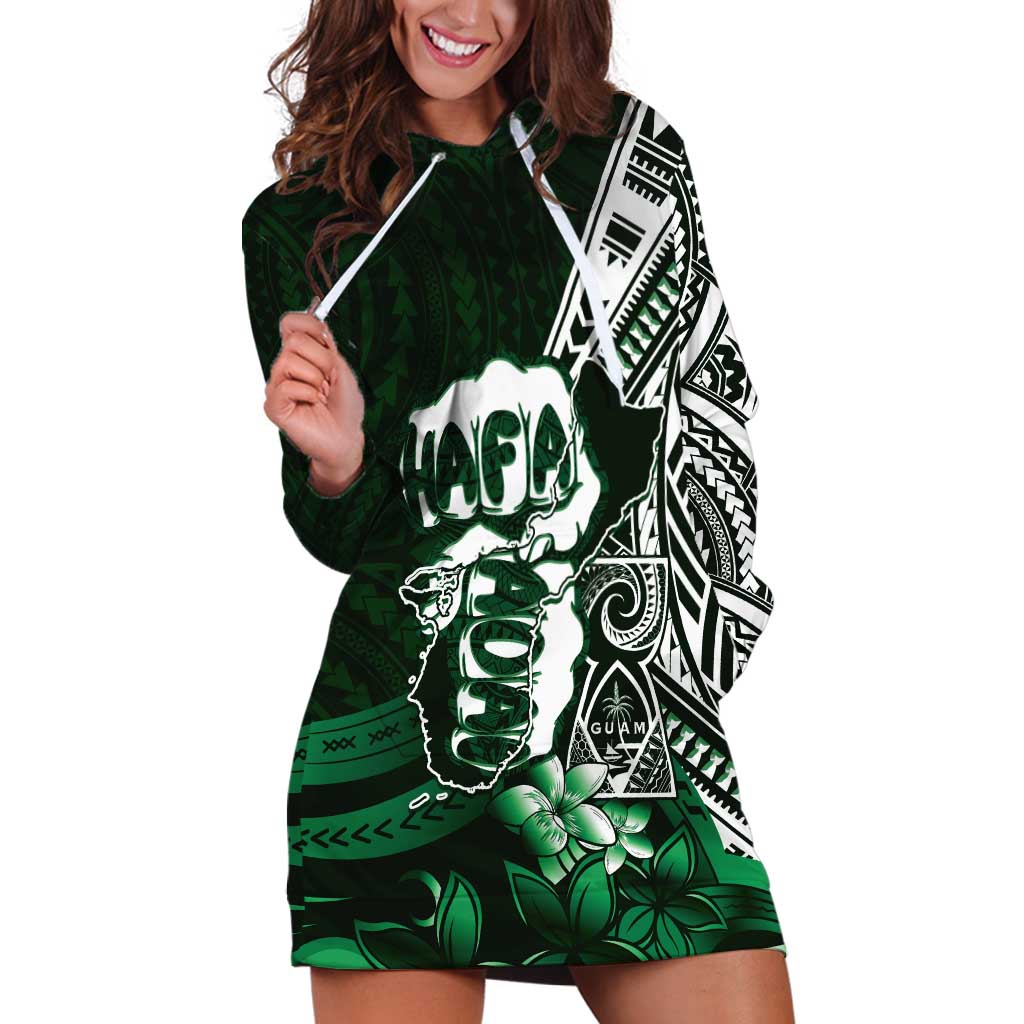 Hafa Adai Guam Discovery Day Hoodie Dress Chamorro Latte Stone Hand Green Version LT14 Green - Polynesian Pride