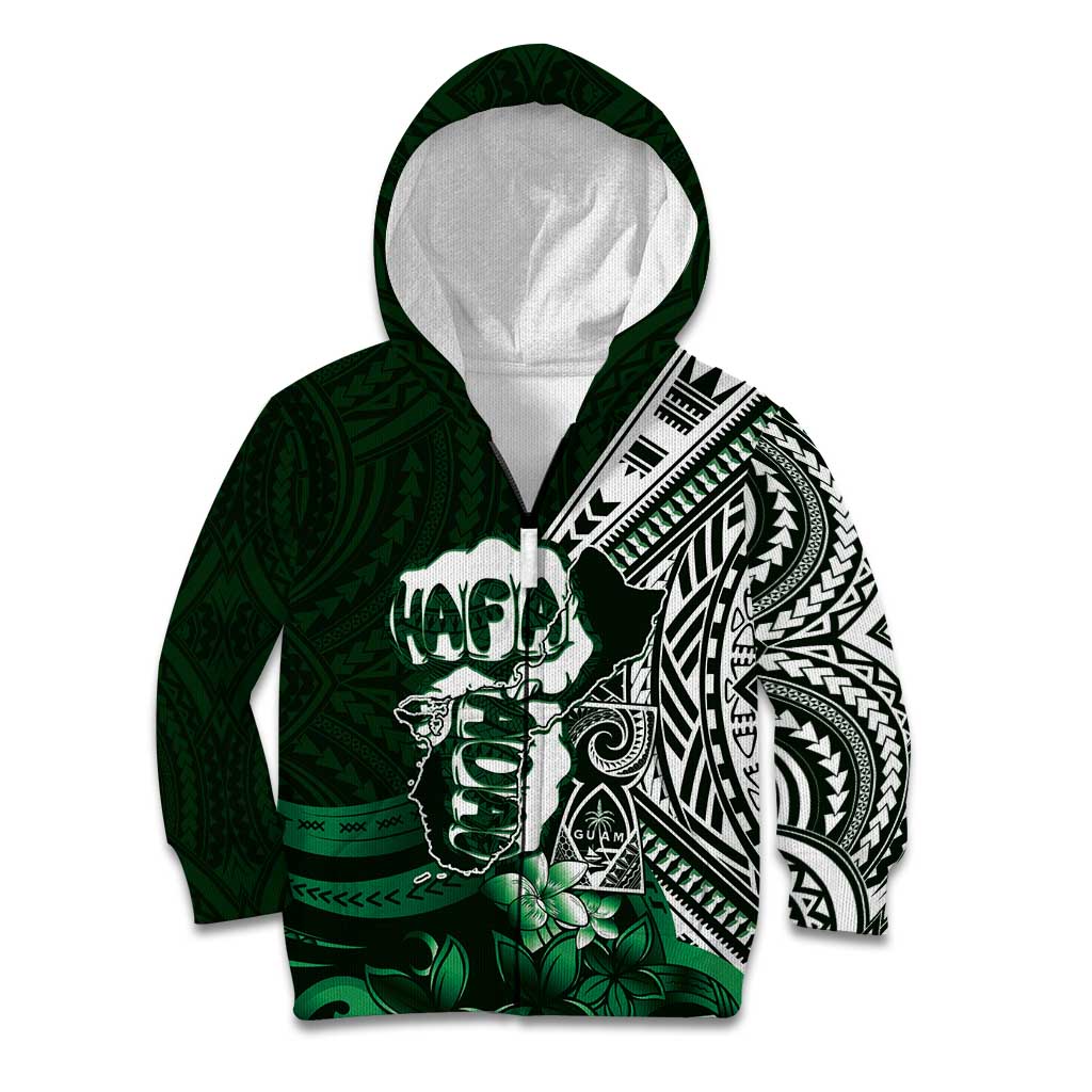 Hafa Adai Guam Discovery Day Kid Hoodie Chamorro Latte Stone Hand Green Version LT14 Zip Hoodie Green - Polynesian Pride