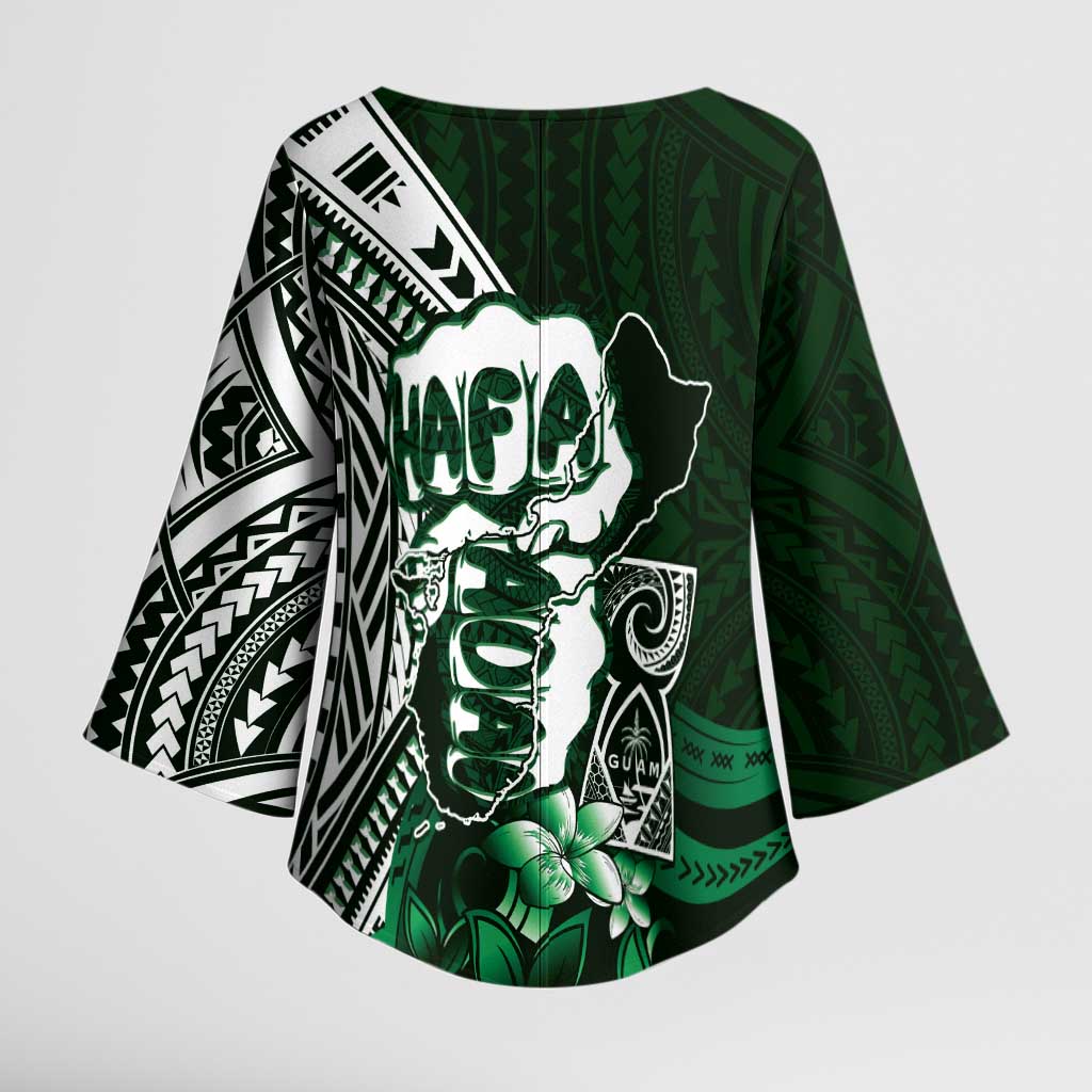 Hafa Adai Guam Discovery Day Kimono Sleeve Blouse Chamorro Latte Stone Hand Green Version LT14 - Polynesian Pride