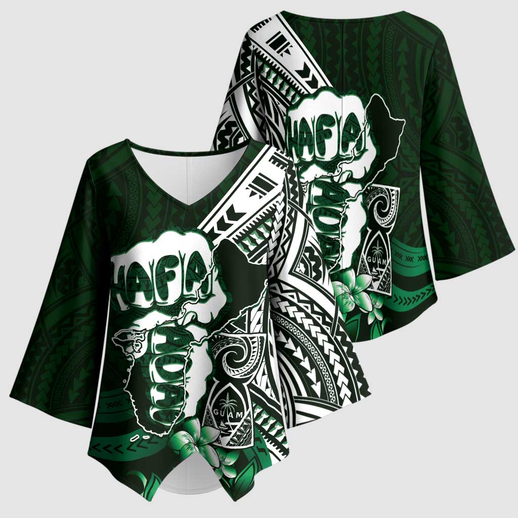 Hafa Adai Guam Discovery Day Kimono Sleeve Blouse Chamorro Latte Stone Hand Green Version LT14 - Polynesian Pride