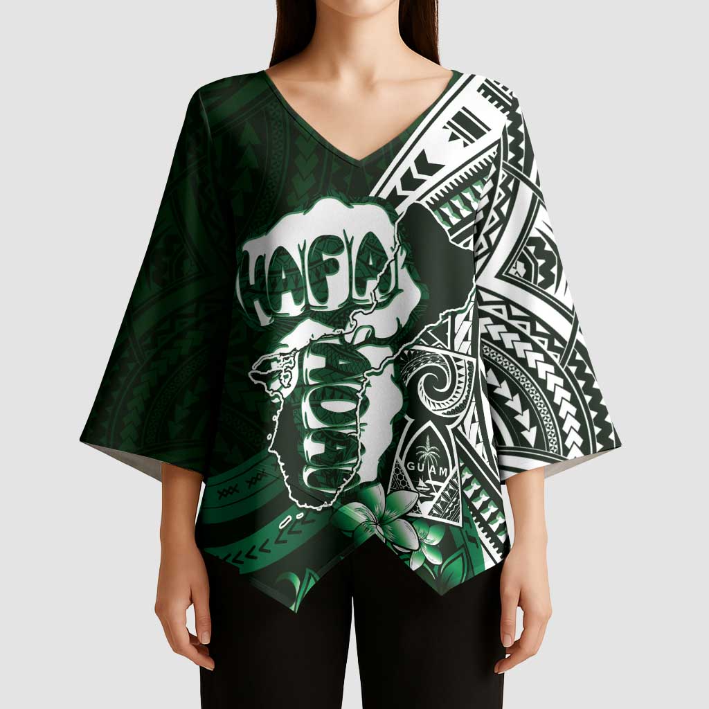 Hafa Adai Guam Discovery Day Kimono Sleeve Blouse Chamorro Latte Stone Hand Green Version LT14 - Polynesian Pride