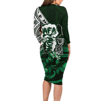 Hafa Adai Guam Discovery Day Long Sleeve Bodycon Dress Chamorro Latte Stone Hand Green Version LT14 - Polynesian Pride