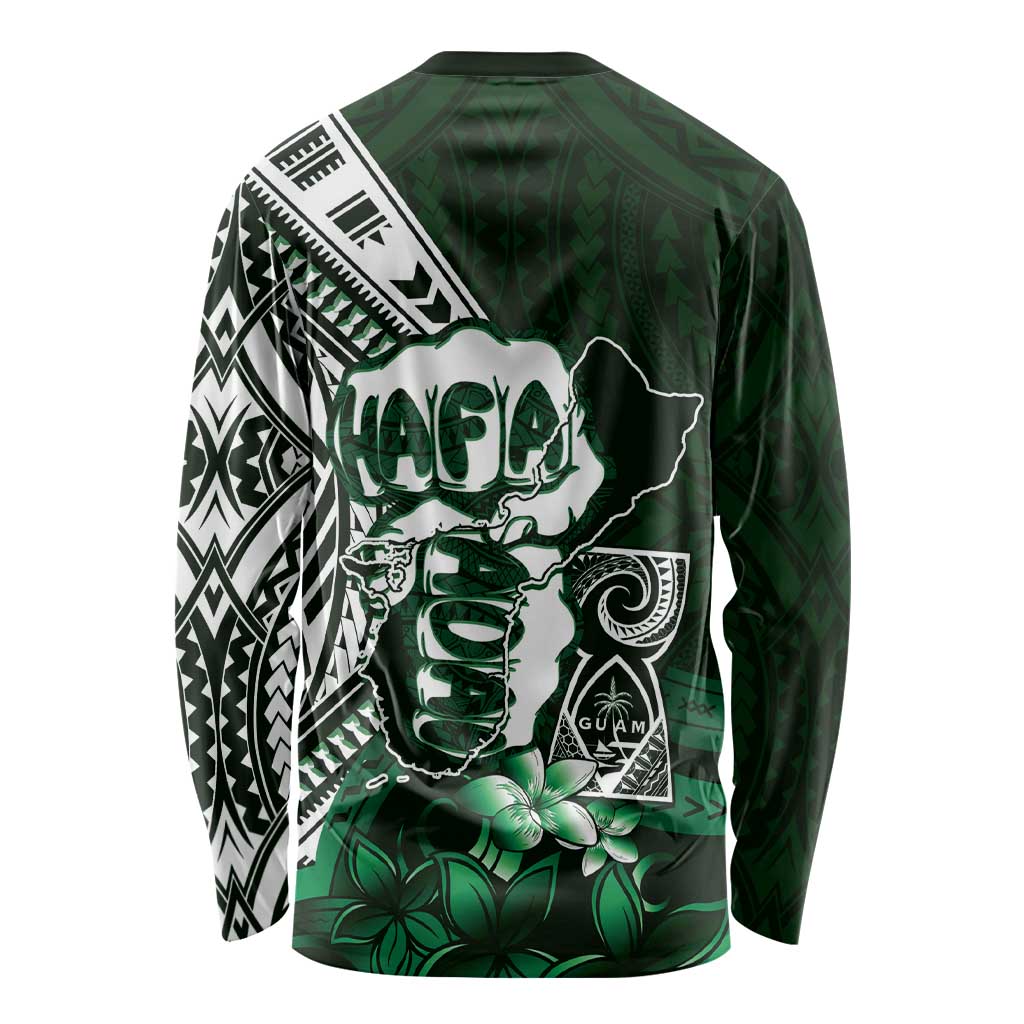 Hafa Adai Guam Discovery Day Long Sleeve Shirt Chamorro Latte Stone Hand Green Version LT14 - Polynesian Pride