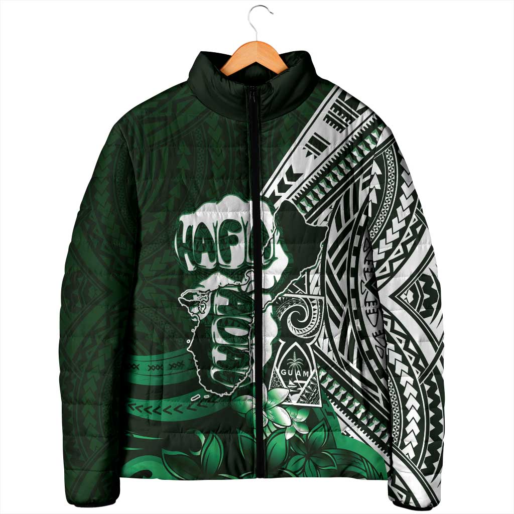Hafa Adai Guam Discovery Day Padded Jacket Chamorro Latte Stone Hand Green Version LT14 - Polynesian Pride