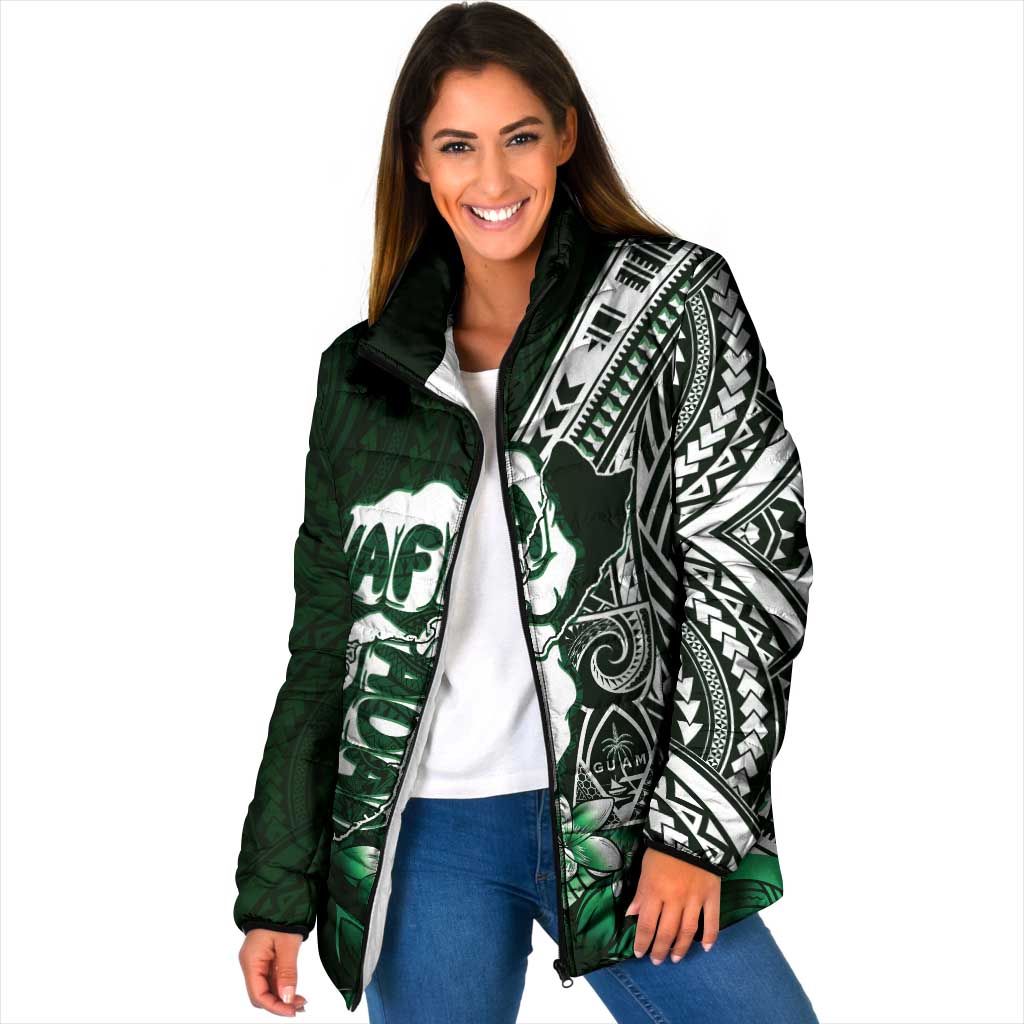 Hafa Adai Guam Discovery Day Padded Jacket Chamorro Latte Stone Hand Green Version LT14 Women Green - Polynesian Pride