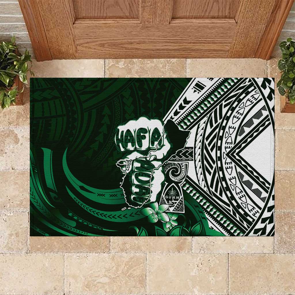 Hafa Adai Guam Discovery Day Rubber Doormat Chamorro Latte Stone Hand Green Version LT14 Green - Polynesian Pride