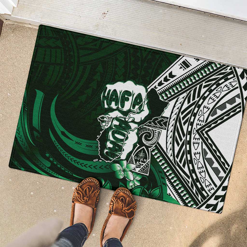 Hafa Adai Guam Discovery Day Rubber Doormat Chamorro Latte Stone Hand Green Version LT14 - Polynesian Pride