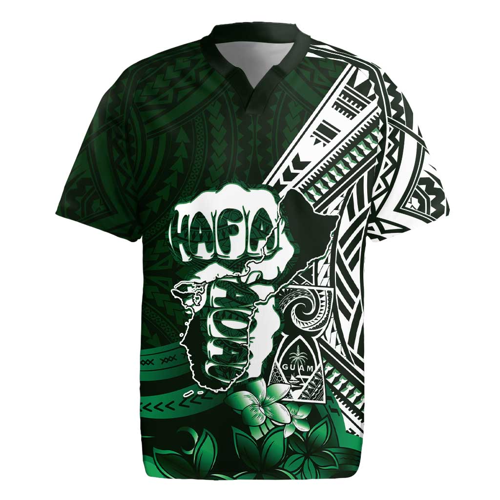 Hafa Adai Guam Discovery Day Rugby Jersey Chamorro Latte Stone Hand Green Version