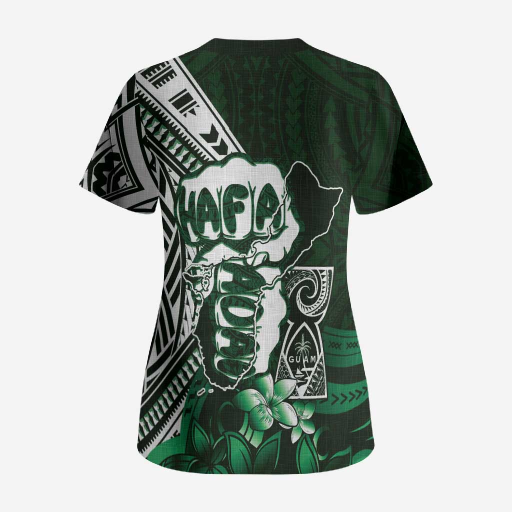 Hafa Adai Guam Discovery Day Scrub Top Chamorro Latte Stone Hand Green Version LT14 - Polynesian Pride