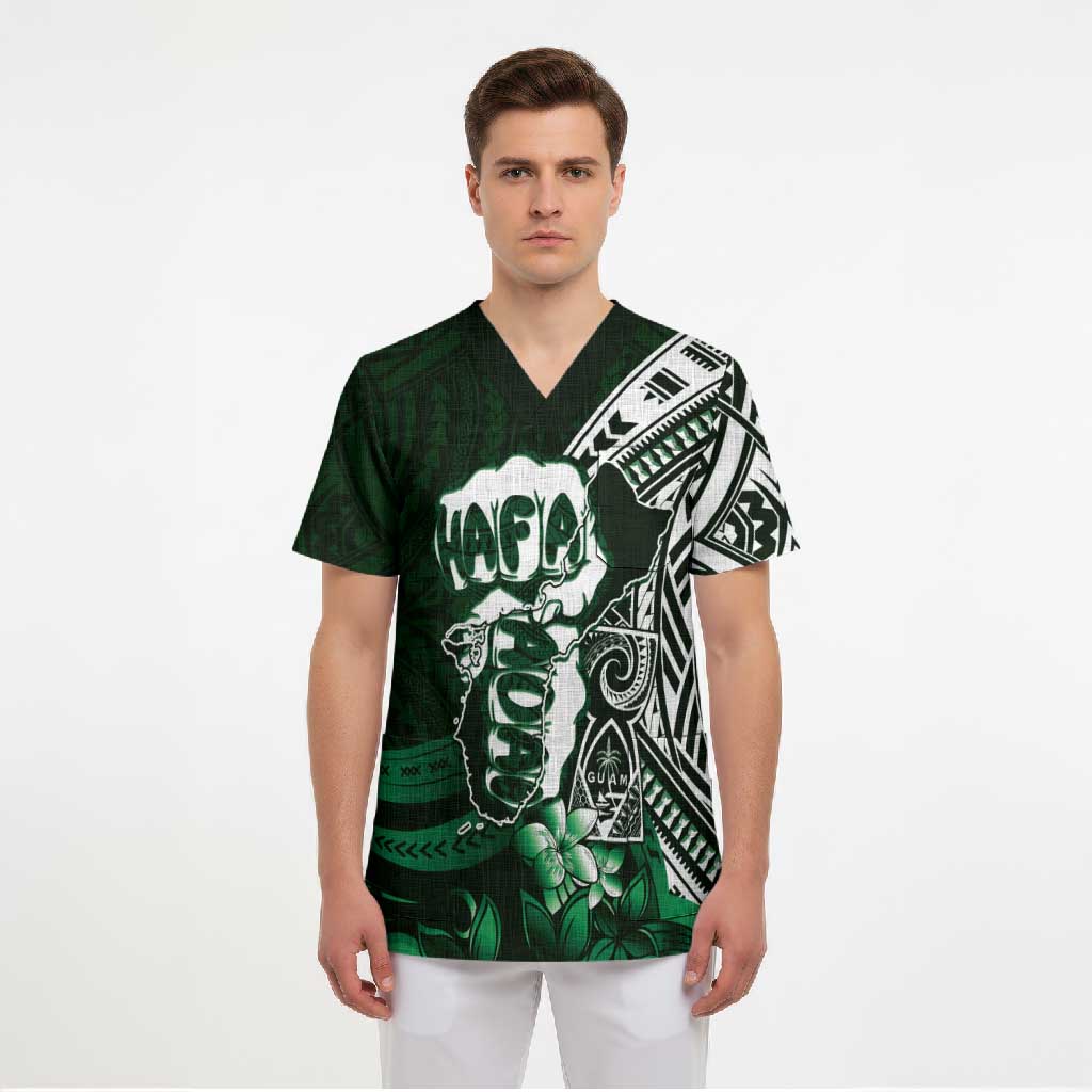 Hafa Adai Guam Discovery Day Scrub Top Chamorro Latte Stone Hand Green Version LT14 - Polynesian Pride