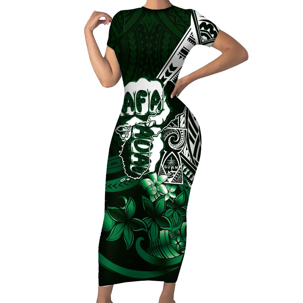 Hafa Adai Guam Discovery Day Short Sleeve Bodycon Dress Chamorro Latte Stone Hand Green Version