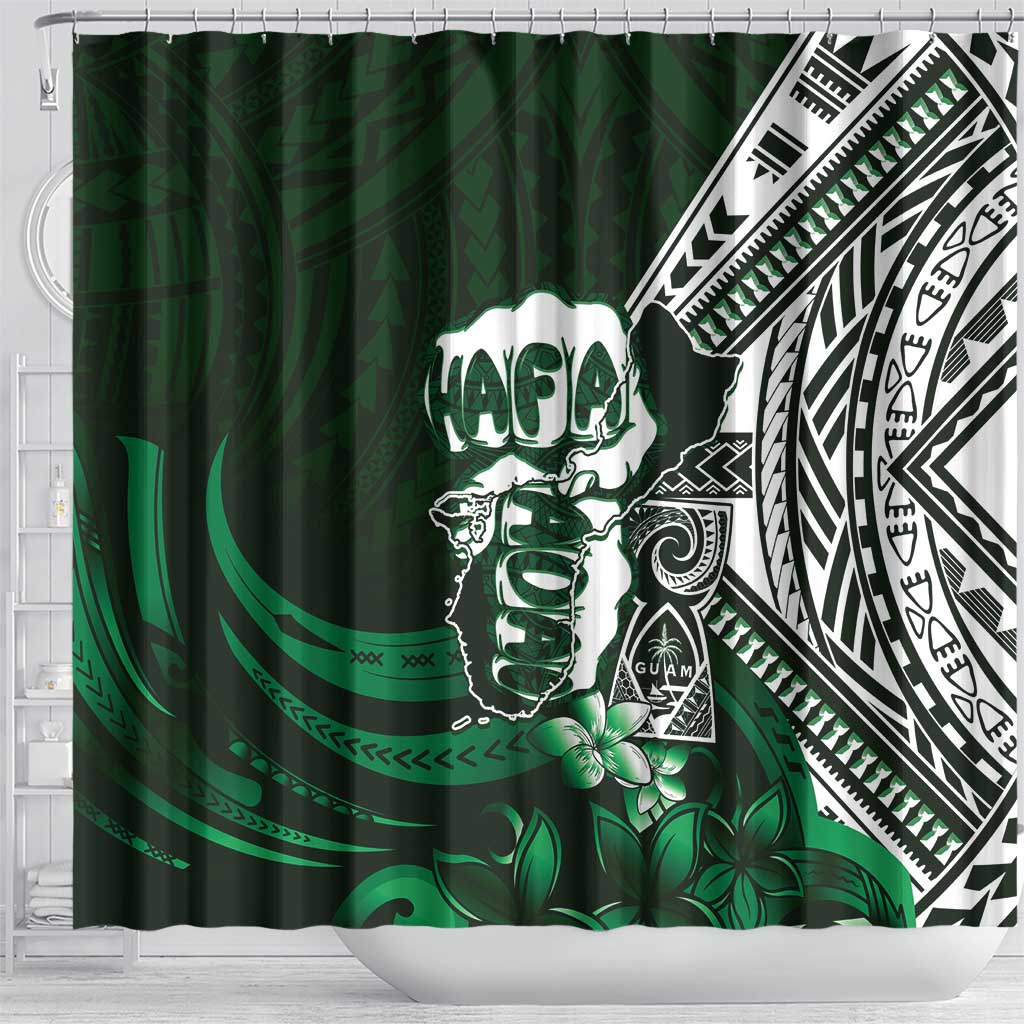 Hafa Adai Guam Discovery Day Shower Curtain Chamorro Latte Stone Hand Green Version LT14 - Polynesian Pride