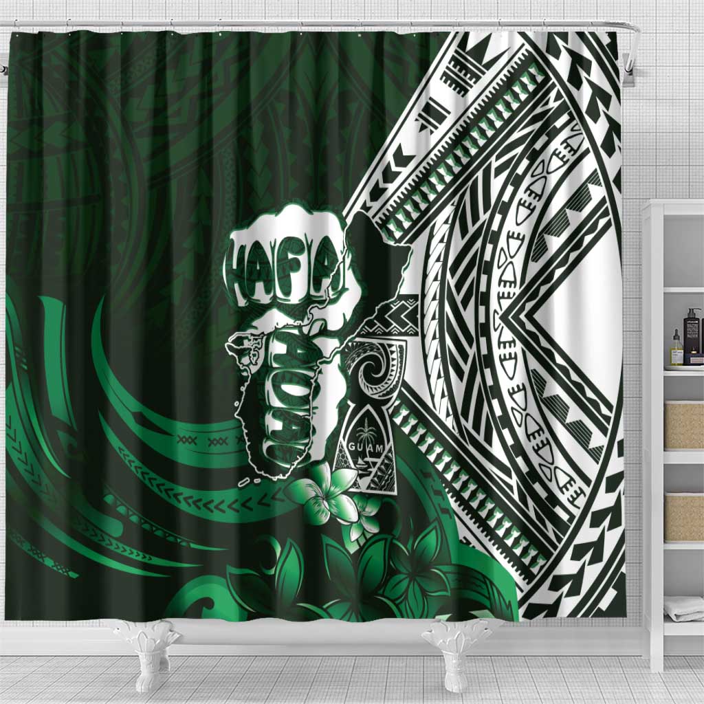 Hafa Adai Guam Discovery Day Shower Curtain Chamorro Latte Stone Hand Green Version LT14 - Polynesian Pride