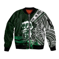 Hafa Adai Guam Discovery Day Sleeve Zip Bomber Jacket Chamorro Latte Stone Hand Green Version LT14 Unisex Green - Polynesian Pride