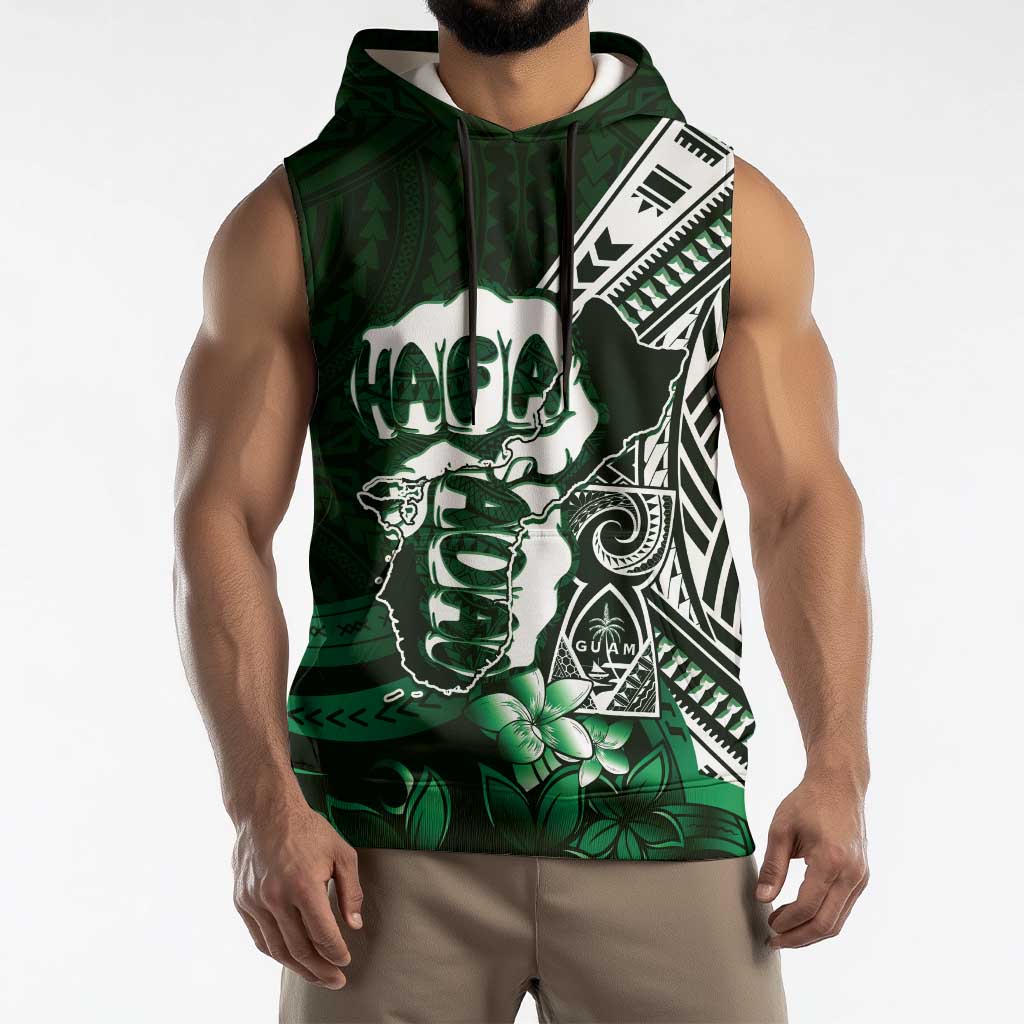 Hafa Adai Guam Discovery Day Sleeveless Hoodie Chamorro Latte Stone Hand Green Version LT14 - Polynesian Pride