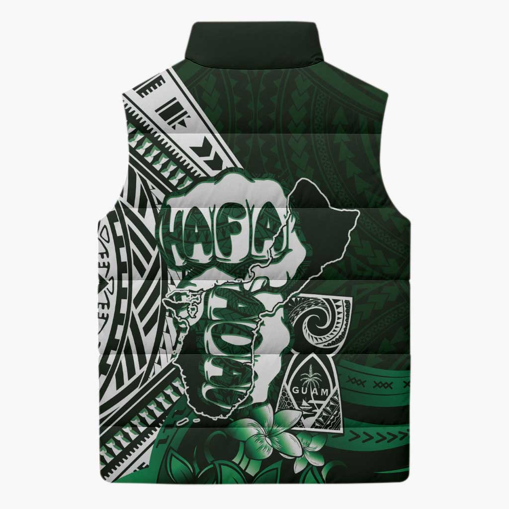Hafa Adai Guam Discovery Day Sleeveless Puffer Jacket Chamorro Latte Stone Hand Green Version LT14 - Polynesian Pride