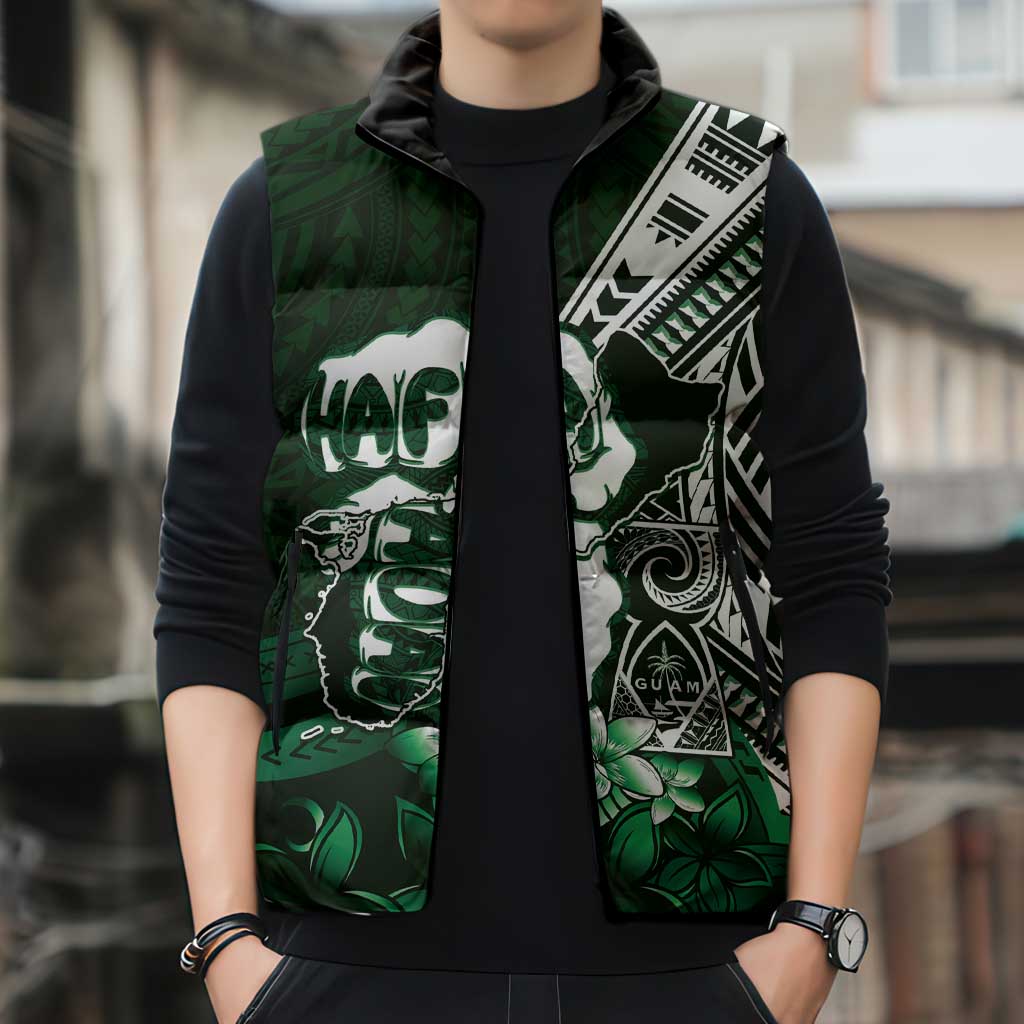 Hafa Adai Guam Discovery Day Sleeveless Puffer Jacket Chamorro Latte Stone Hand Green Version LT14 - Polynesian Pride