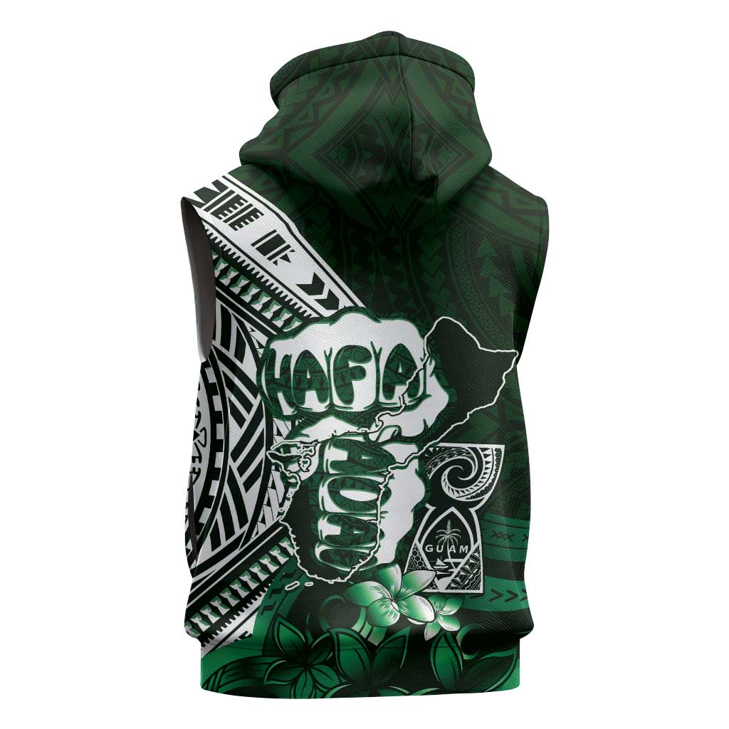 Hafa Adai Guam Discovery Day Sleeveless Zip Hoodie Chamorro Latte Stone Hand Green Version LT14 - Polynesian Pride