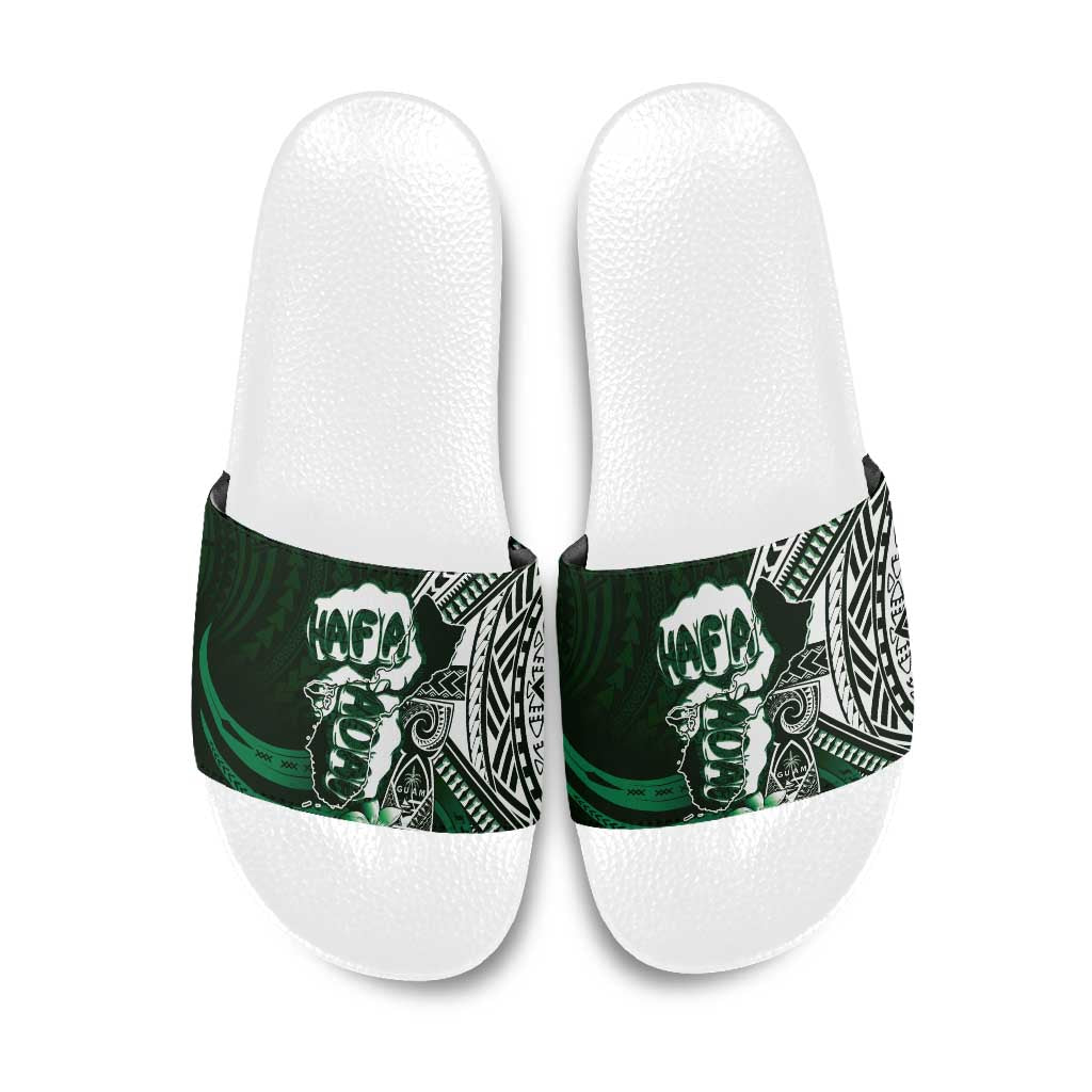 Hafa Adai Guam Discovery Day Slide Sandals Chamorro Latte Stone Hand Green Version LT14 Green - Polynesian Pride