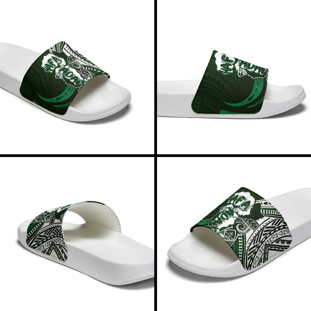 Hafa Adai Guam Discovery Day Slide Sandals Chamorro Latte Stone Hand Green Version LT14 - Polynesian Pride
