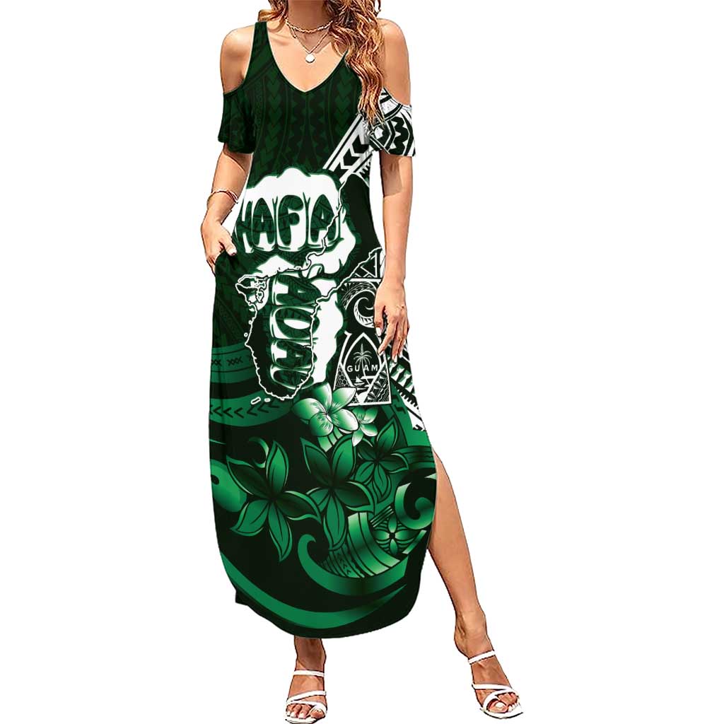Hafa Adai Guam Discovery Day Summer Maxi Dress Chamorro Latte Stone Hand Green Version LT14 Women Green - Polynesian Pride