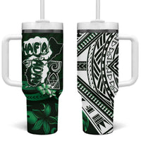Hafa Adai Guam Discovery Day Tumbler With Handle Chamorro Latte Stone Hand Green Version LT14 One Size: 40 oz Green - Polynesian Pride
