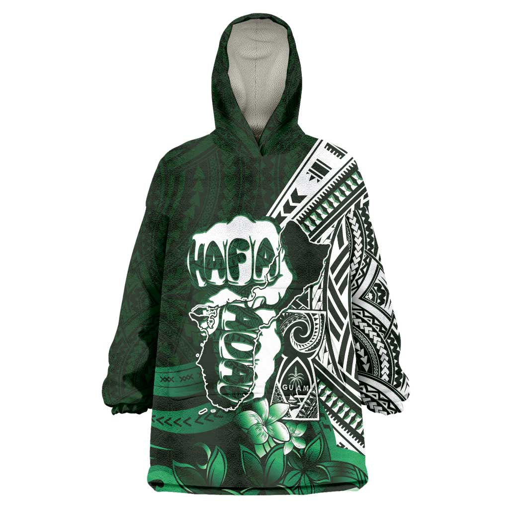 Hafa Adai Guam Discovery Day Wearable Blanket Hoodie Chamorro Latte Stone Hand Green Version LT14 One Size Green - Polynesian Pride