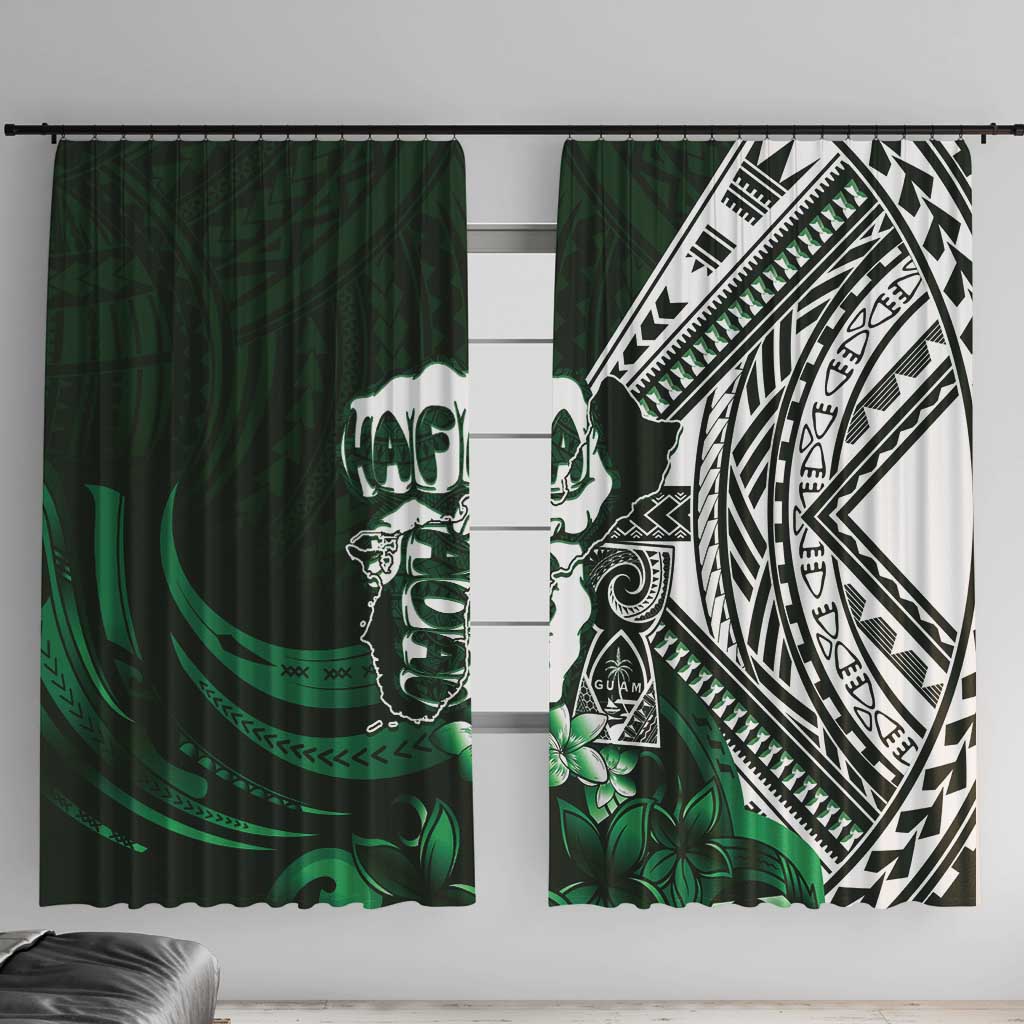 Hafa Adai Guam Discovery Day Window Curtain Chamorro Latte Stone Hand Green Version LT14 With Hooks Green - Polynesian Pride