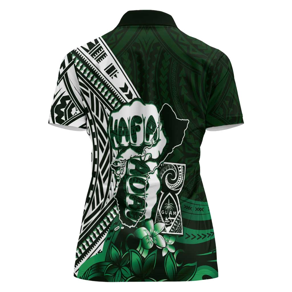 Hafa Adai Guam Discovery Day Women Polo Shirt Chamorro Latte Stone Hand Green Version LT14 - Polynesian Pride