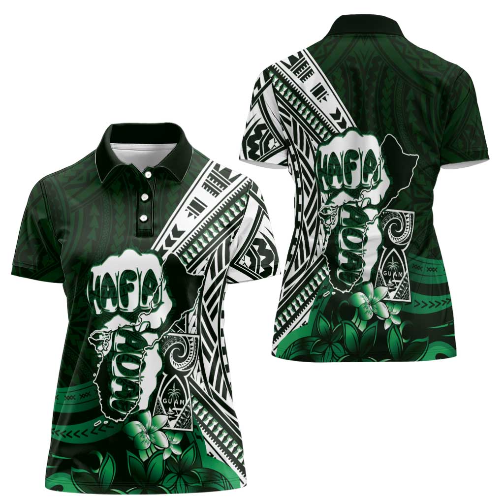 Hafa Adai Guam Discovery Day Women Polo Shirt Chamorro Latte Stone Hand Green Version LT14 - Polynesian Pride