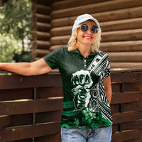 Hafa Adai Guam Discovery Day Women Polo Shirt Chamorro Latte Stone Hand Green Version LT14 - Polynesian Pride