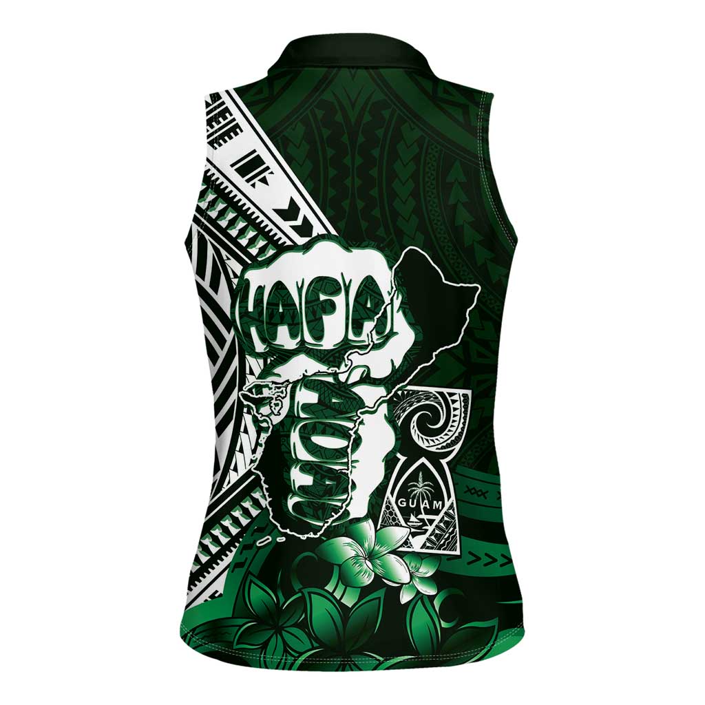 Hafa Adai Guam Discovery Day Women Sleeveless Polo Shirt Chamorro Latte Stone Hand Green Version LT14 - Polynesian Pride