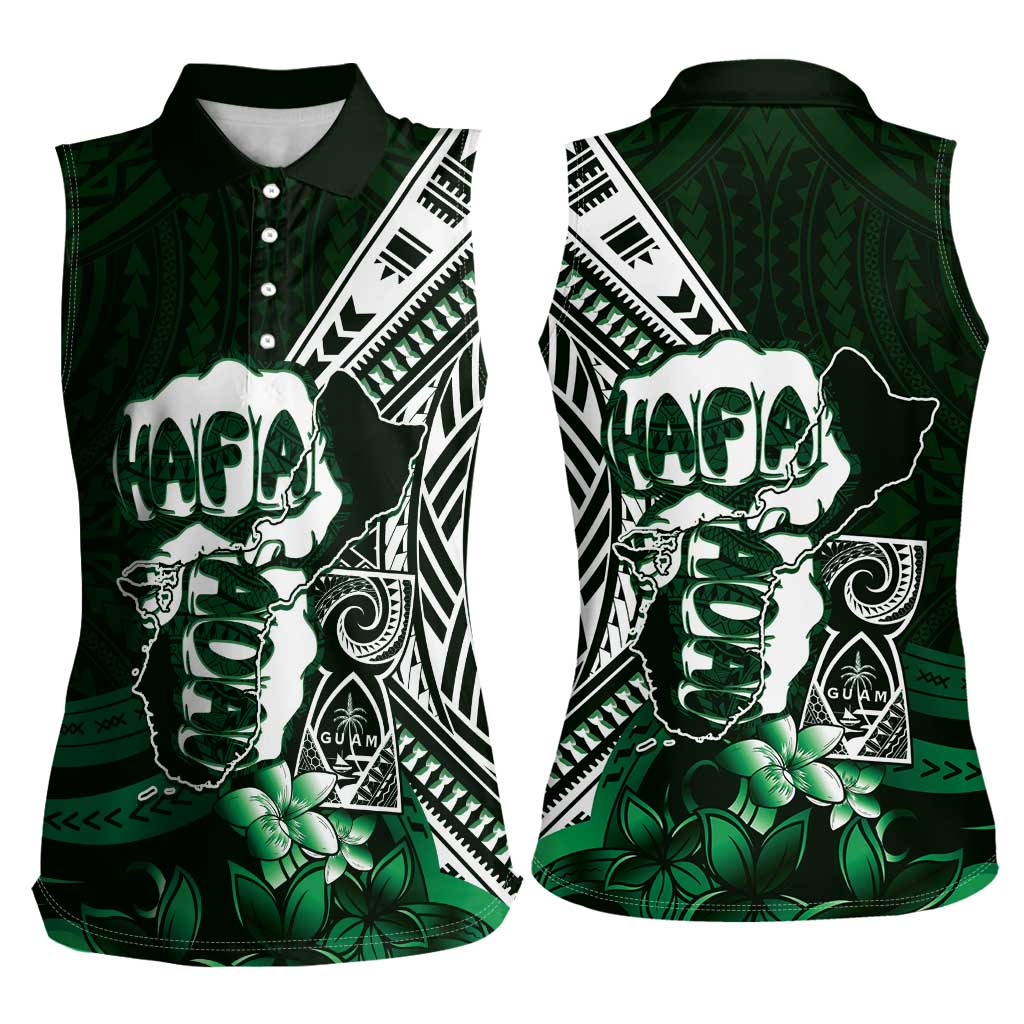 Hafa Adai Guam Discovery Day Women Sleeveless Polo Shirt Chamorro Latte Stone Hand Green Version LT14 - Polynesian Pride