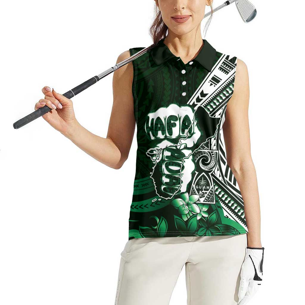 Hafa Adai Guam Discovery Day Women Sleeveless Polo Shirt Chamorro Latte Stone Hand Green Version LT14 - Polynesian Pride