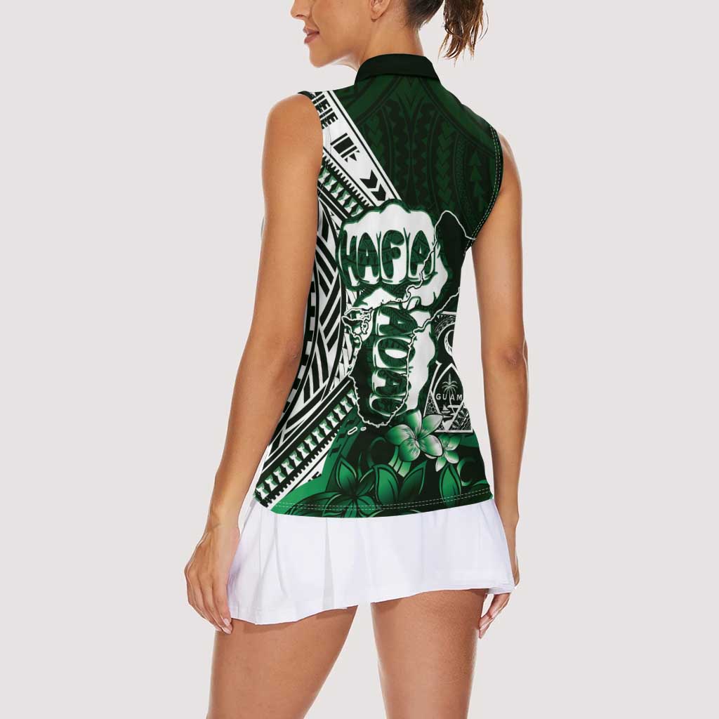 Hafa Adai Guam Discovery Day Women Sleeveless Polo Shirt Chamorro Latte Stone Hand Green Version LT14 - Polynesian Pride