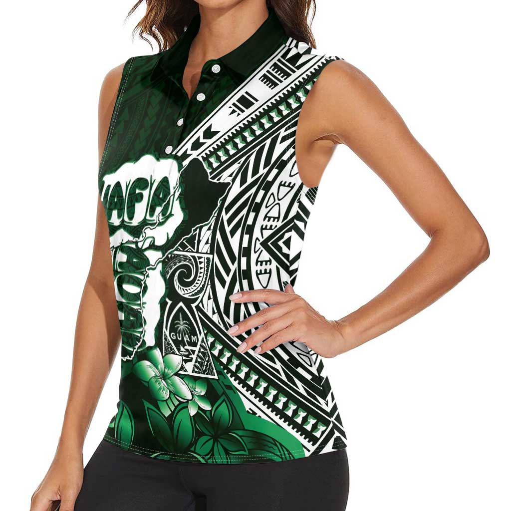 Hafa Adai Guam Discovery Day Women Sleeveless Polo Shirt Chamorro Latte Stone Hand Green Version LT14 - Polynesian Pride