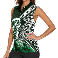 Hafa Adai Guam Discovery Day Women Sleeveless Polo Shirt Chamorro Latte Stone Hand Green Version LT14 - Polynesian Pride