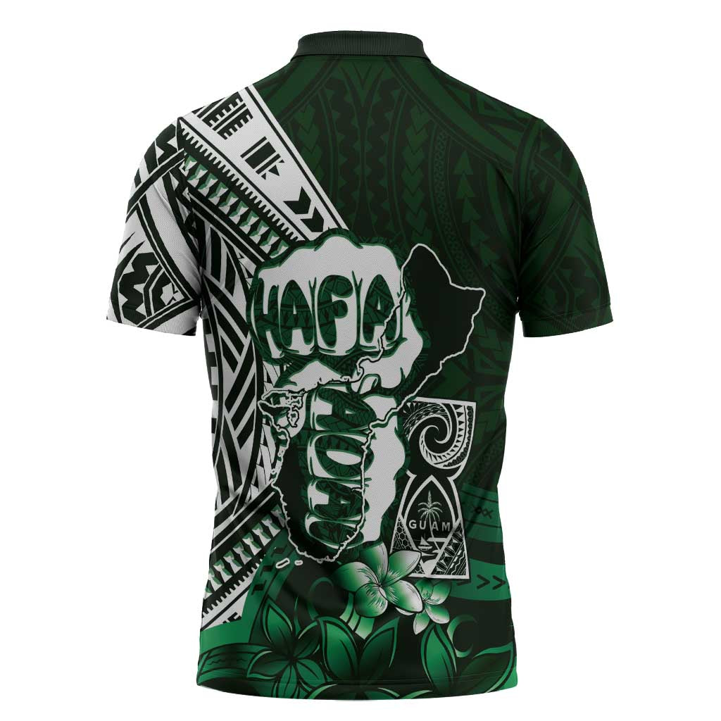 Hafa Adai Guam Discovery Day Zipper Polo Shirt Chamorro Latte Stone Hand Green Version LT14 - Polynesian Pride