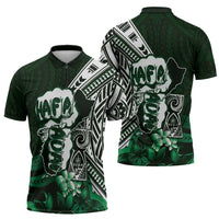Hafa Adai Guam Discovery Day Zipper Polo Shirt Chamorro Latte Stone Hand Green Version LT14 - Polynesian Pride