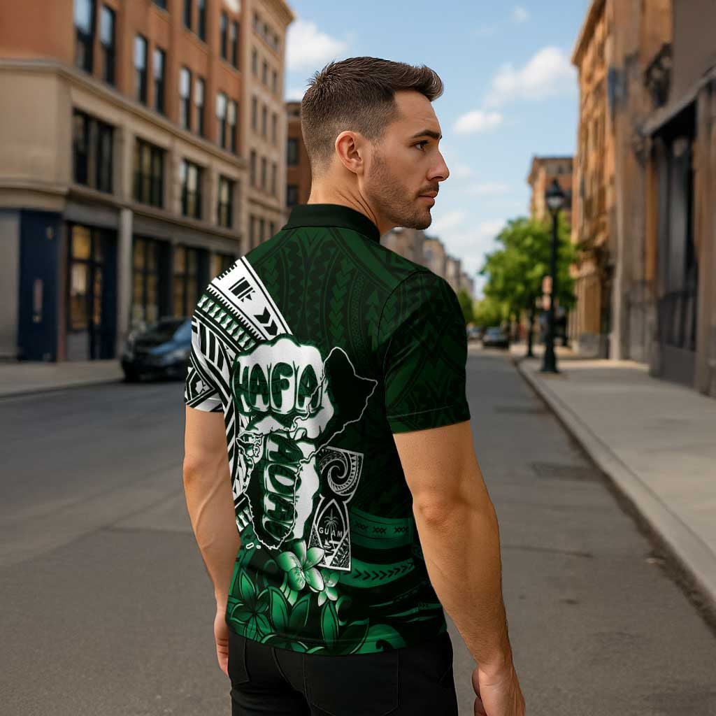 Hafa Adai Guam Discovery Day Zipper Polo Shirt Chamorro Latte Stone Hand Green Version LT14 - Polynesian Pride