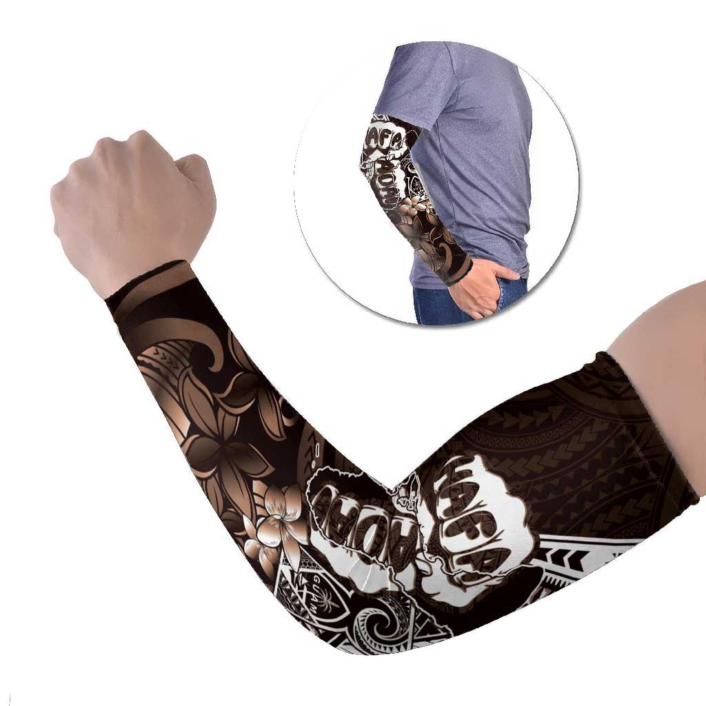 Hafa Adai Guam Discovery Day Arm Sleeves Chamorro Latte Stone Hand Brown Version LT14 Set of 2 Brown - Polynesian Pride