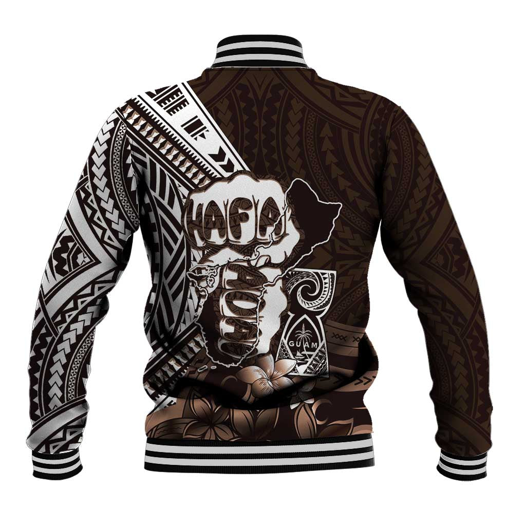 Hafa Adai Guam Discovery Day Baseball Jacket Chamorro Latte Stone Hand Brown Version LT14 - Polynesian Pride