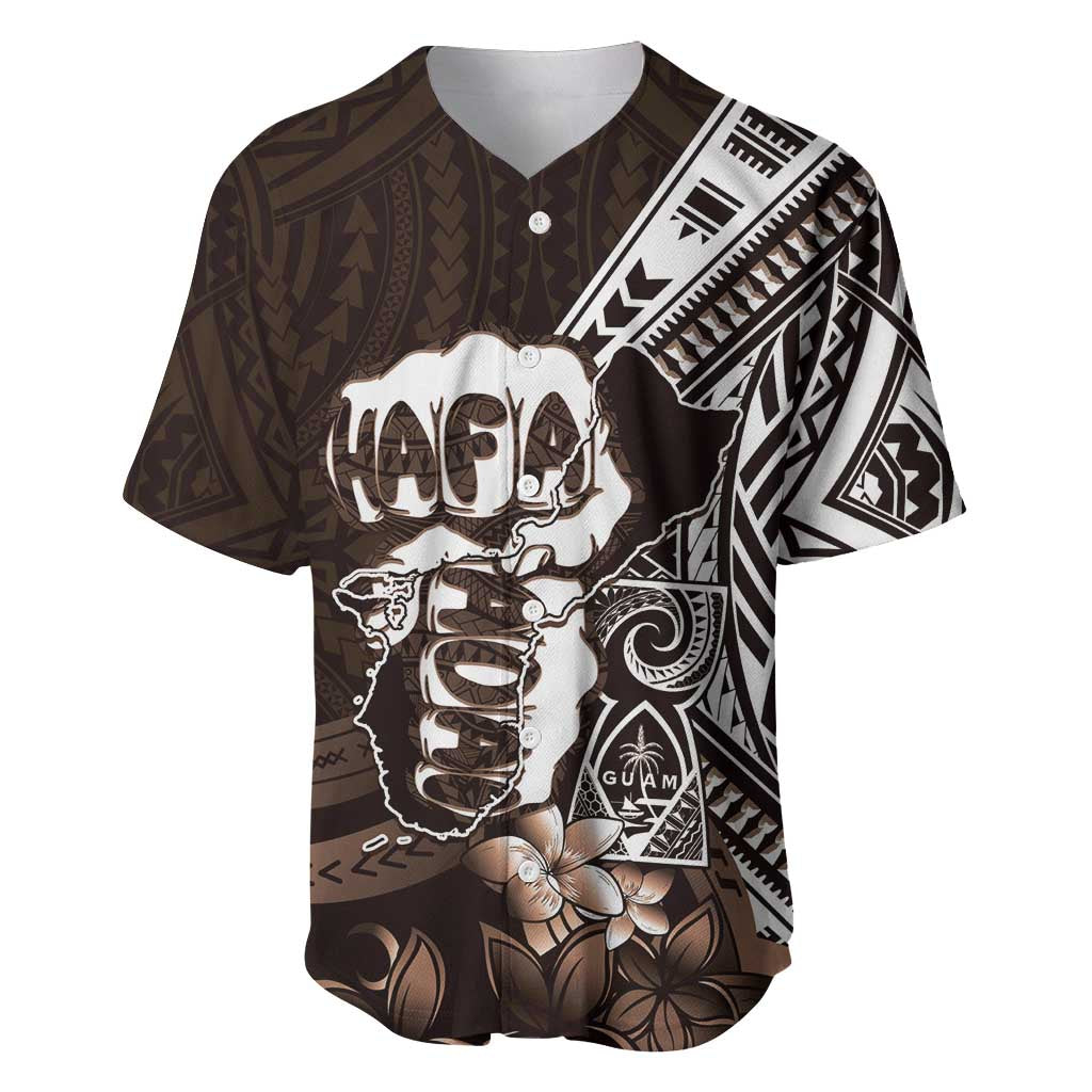Hafa Adai Guam Discovery Day Baseball Jersey Chamorro Latte Stone Hand Brown Version LT14 Brown - Polynesian Pride